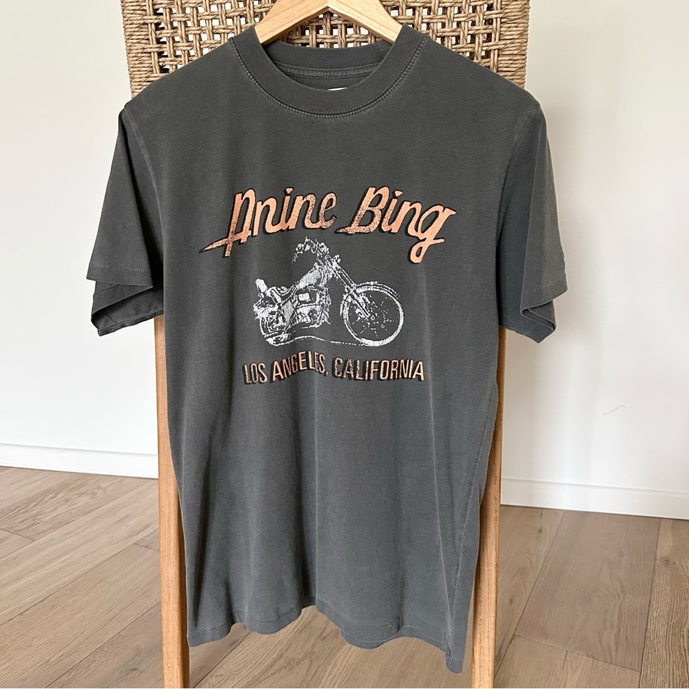Anine Bing Lili Motorcycle Tee, Size XS, Charcoal, Great Condition